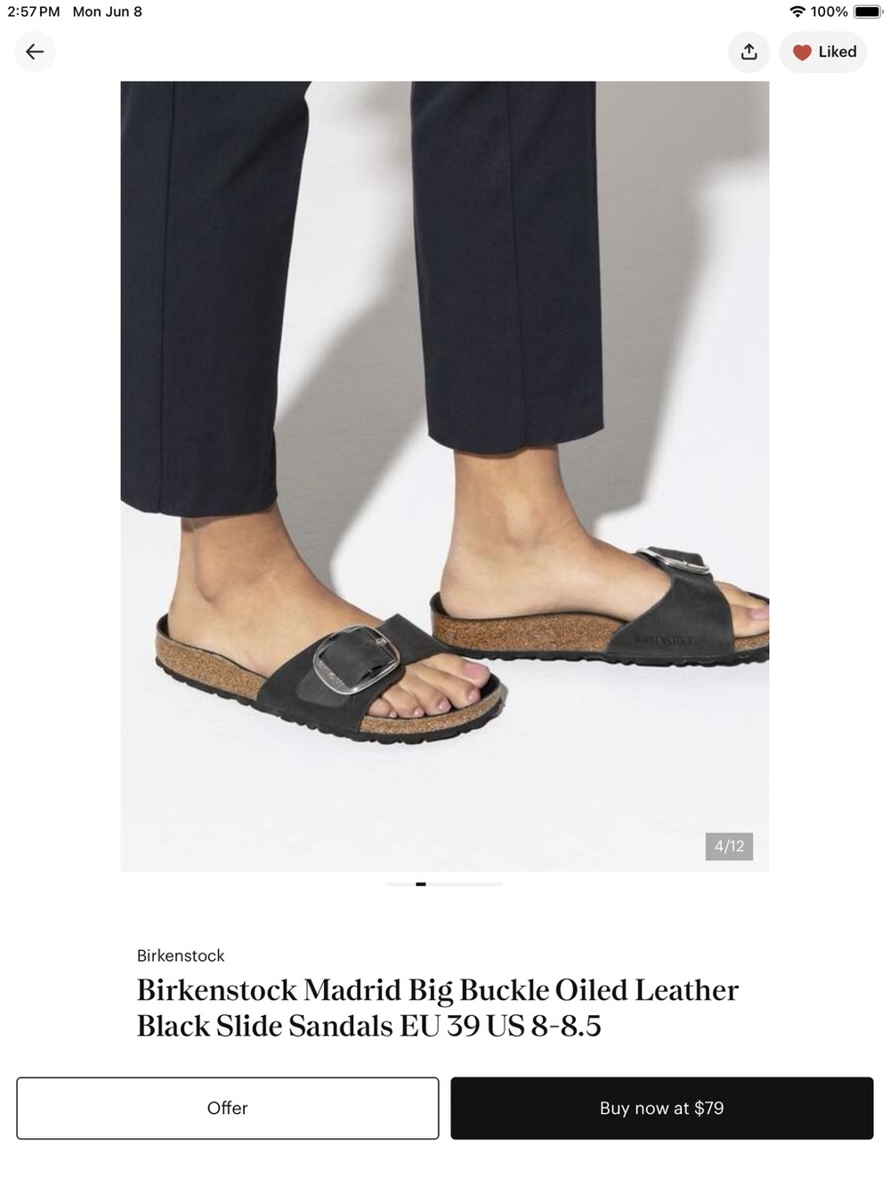 Birkenstock Black Oiled Leather Single Buckle Slide Sandals